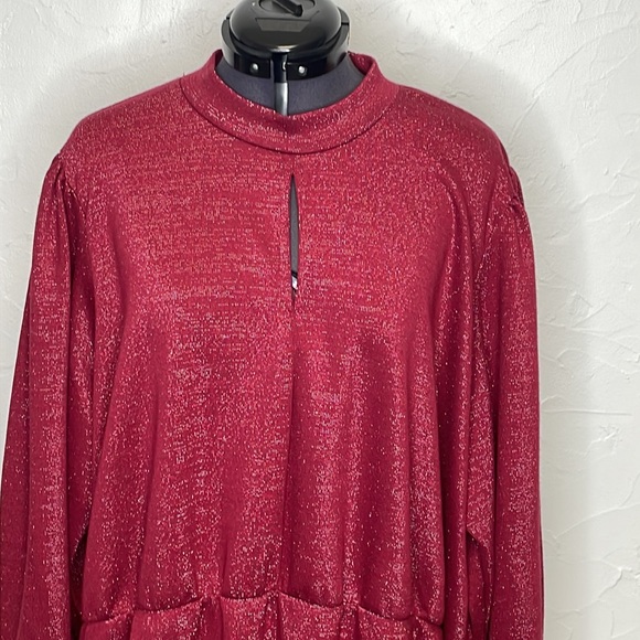 Lane Bryant Red/Burgundy Sparkle Mock Neck Top - Picture 3 of 8